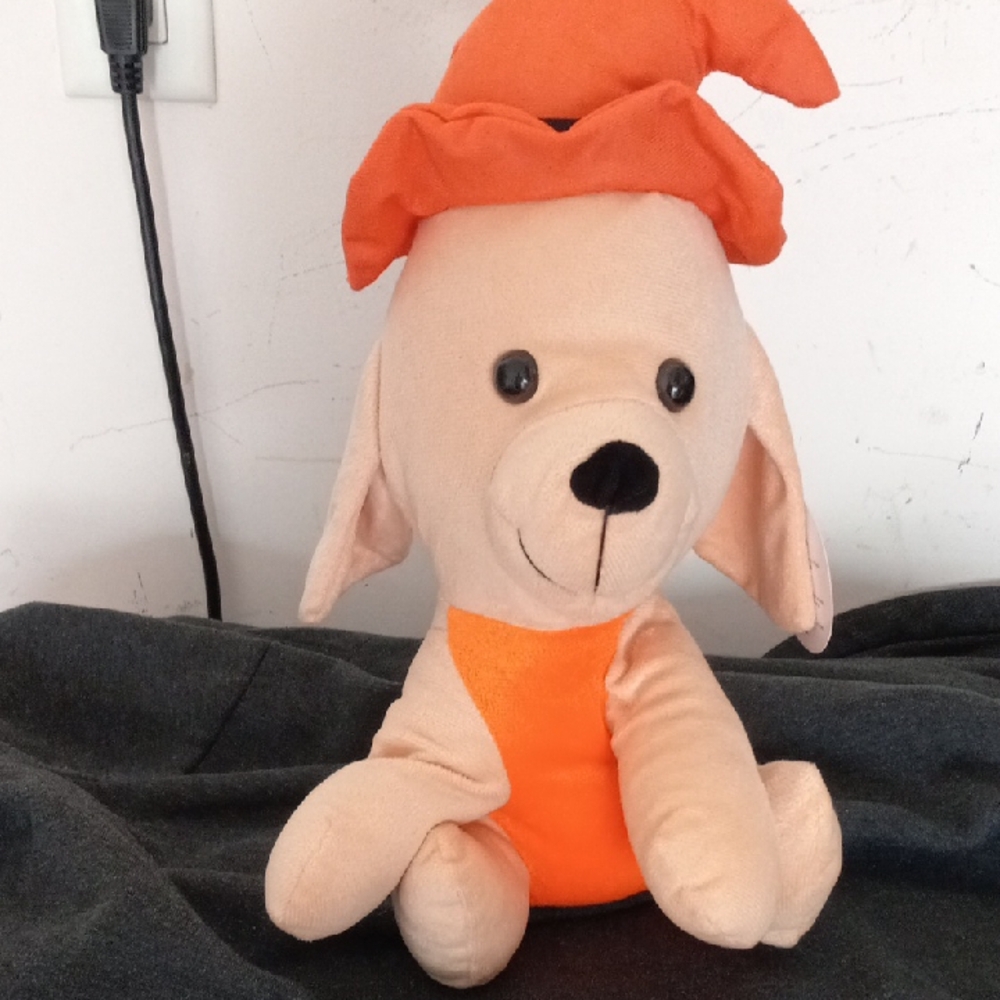 Plush Puppy Toy with Orange Hat and Vest - Soft Cuddle Companion